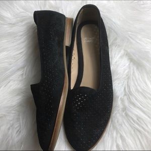 Johnston & Murphy black suede flats.